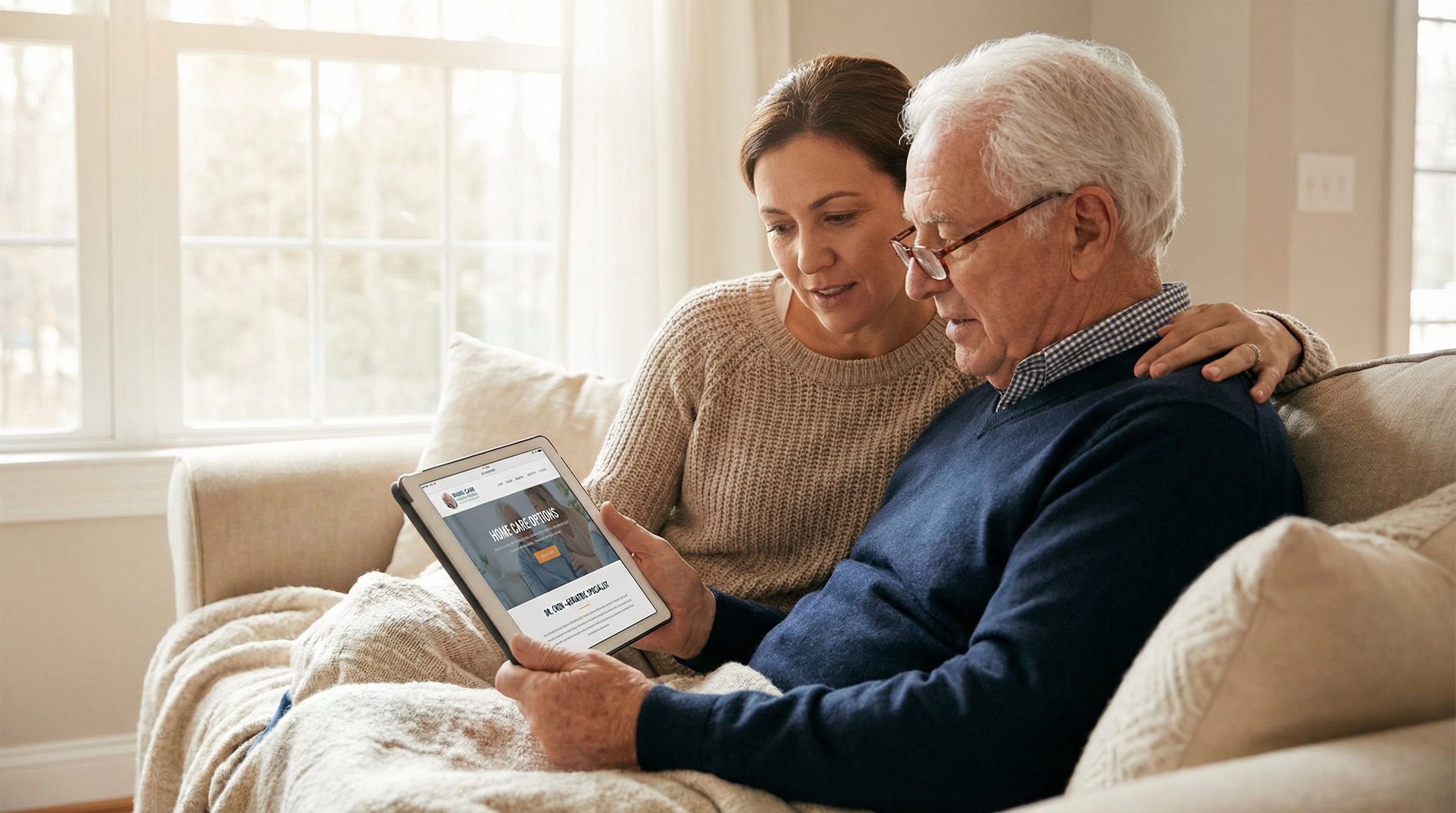 Family researching and evaluating comfort care providers online and through consultations